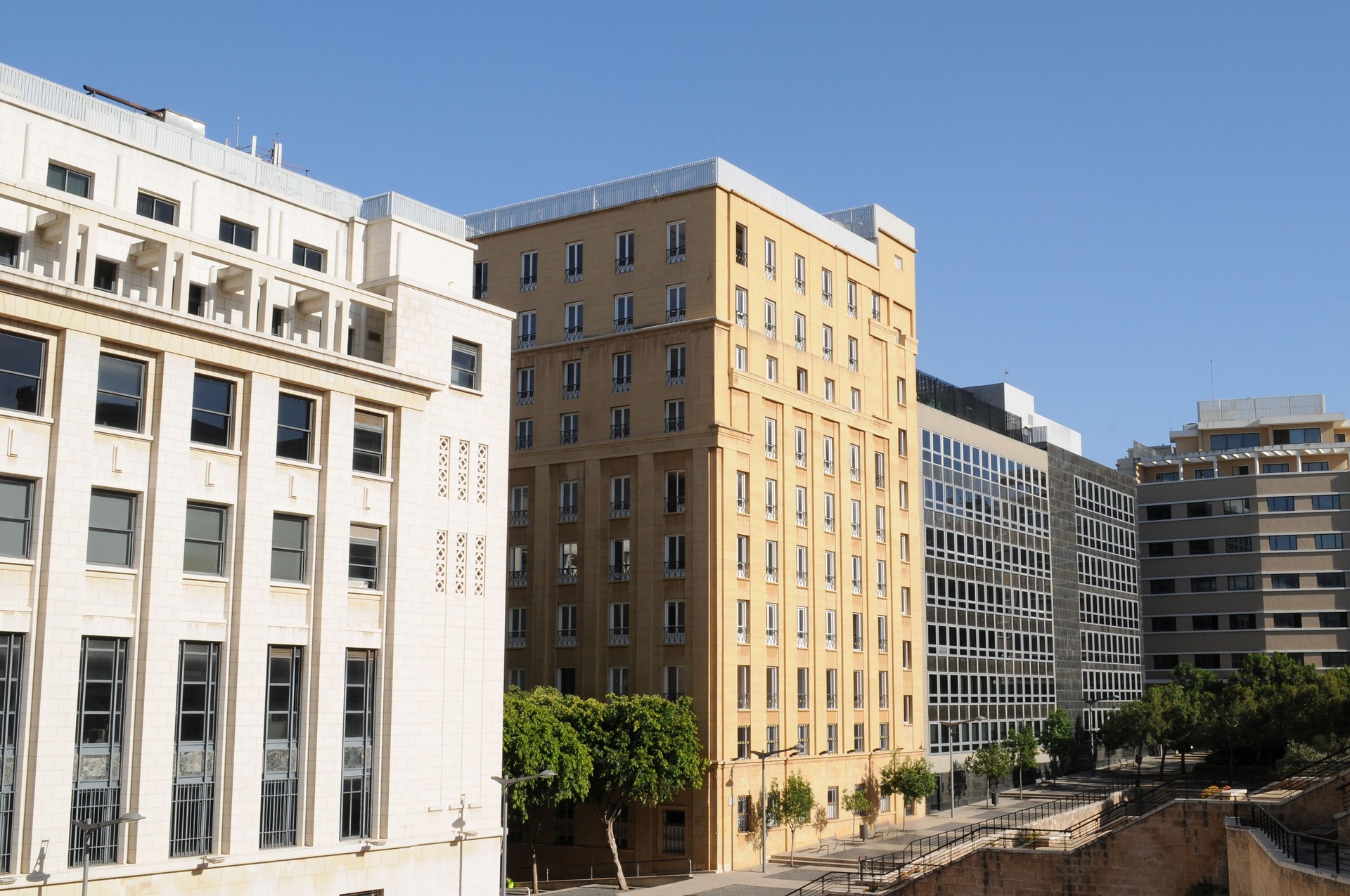 Business buildings.