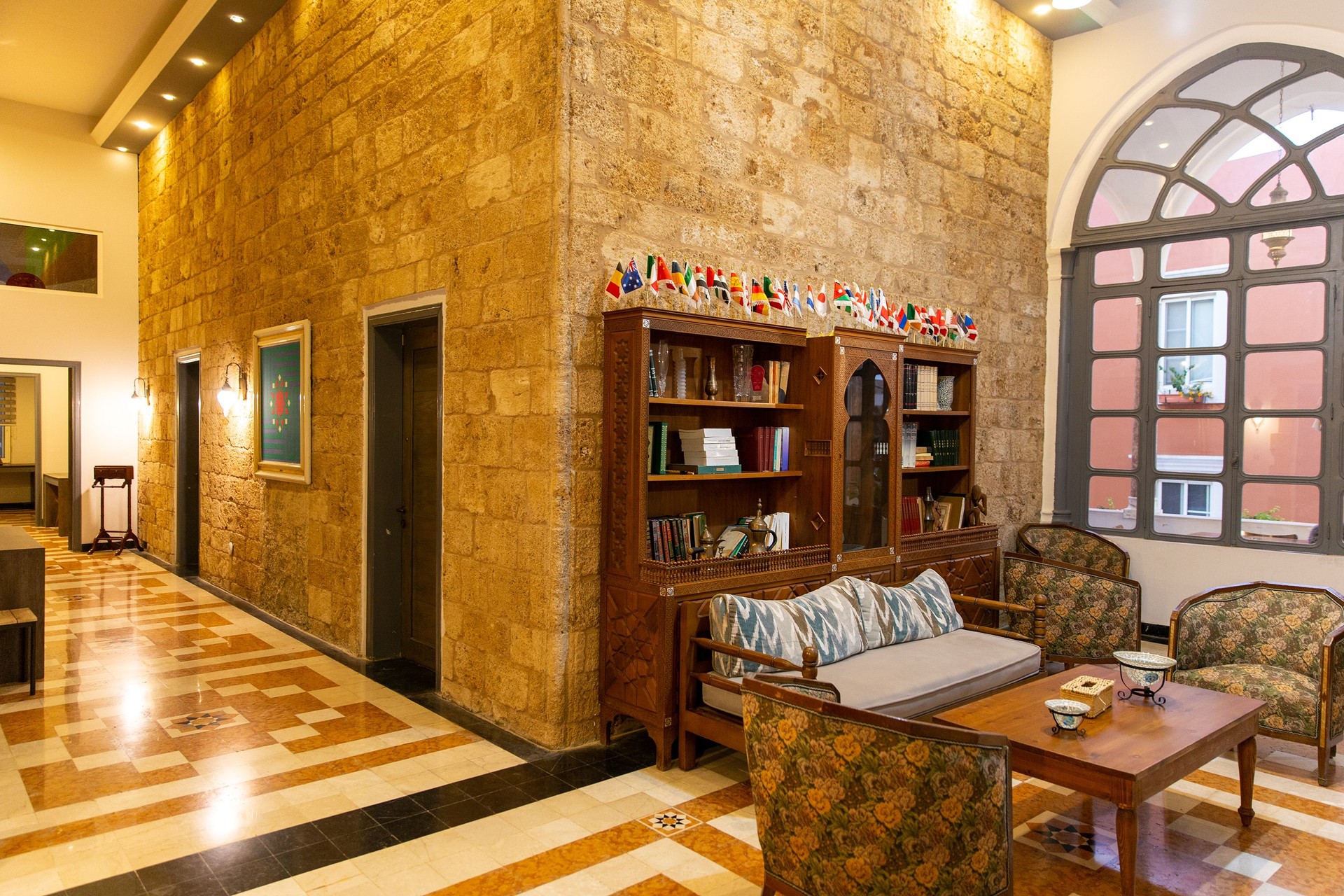 Interior of the lobby of a historical hotel in arabic style