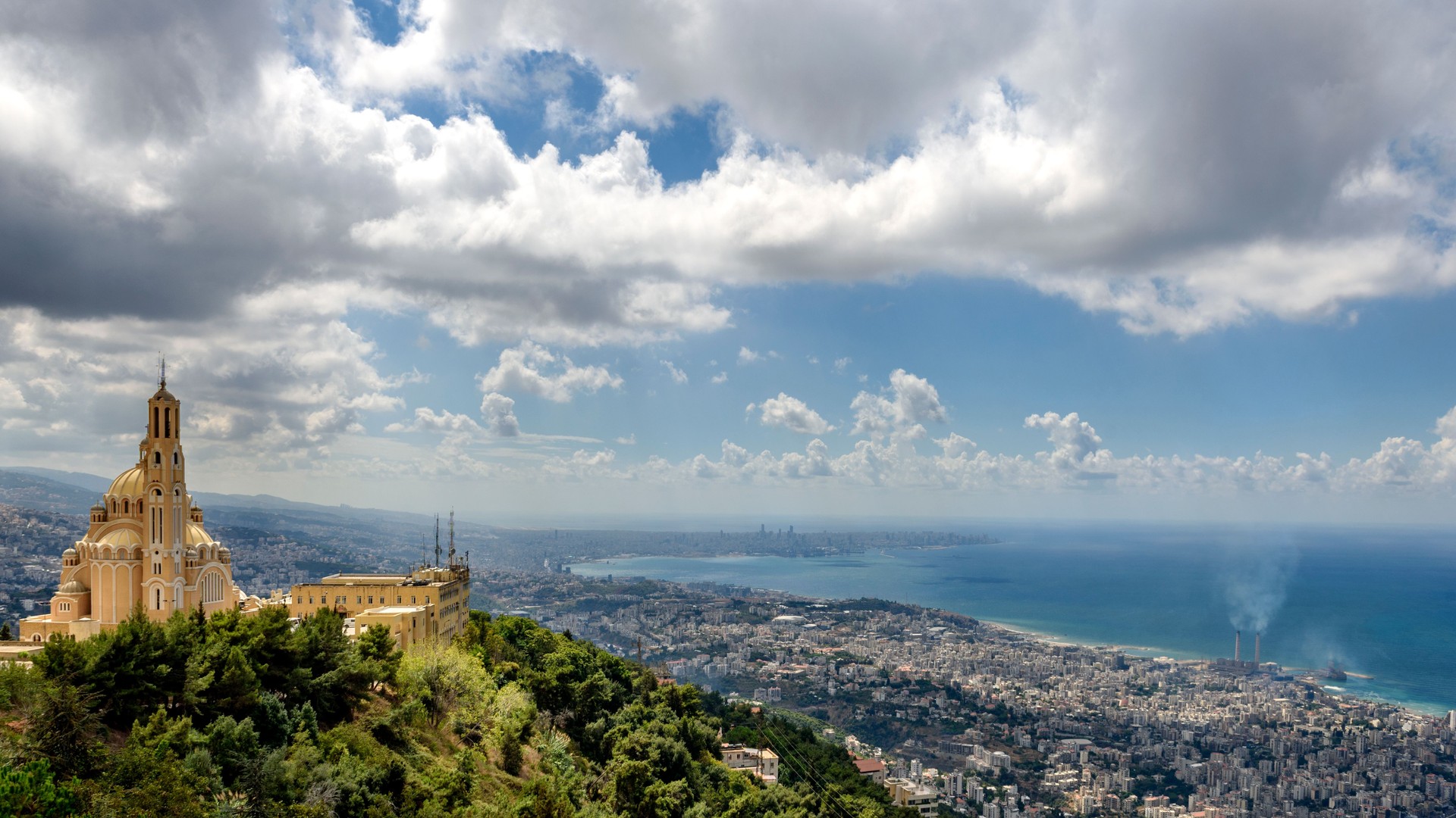 View of Harissa monastery with Beirut in the background