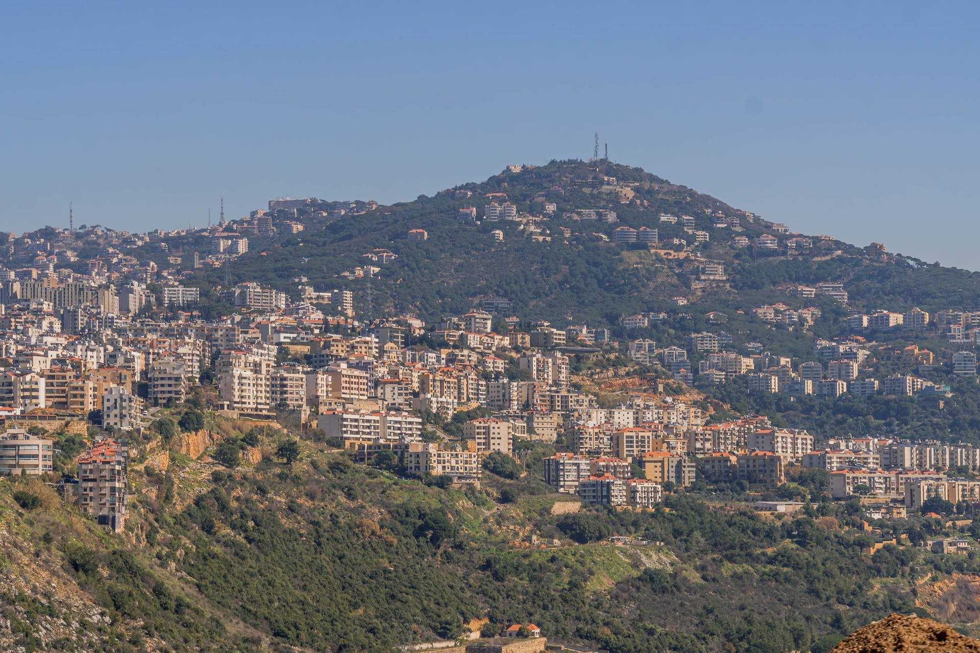 The Lebanese houses on the hills at Beirut suburbs, a capital of Lebanon, Middle East